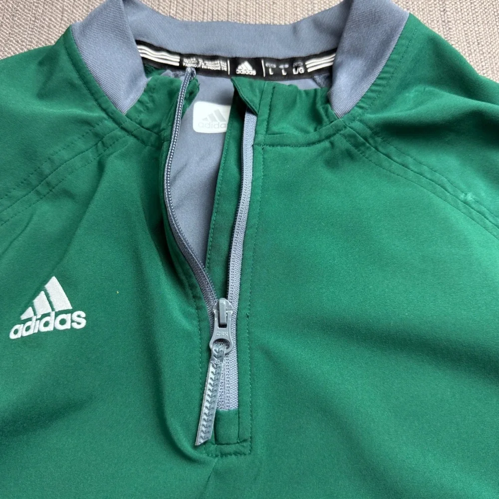 Adidas Mens Quarter Zip Windbreaker Pullover Jacket Green Grey Large Athletic
